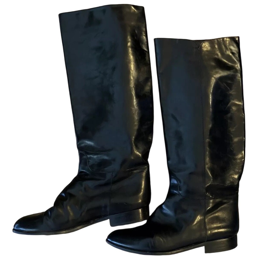 Vintage Charles David Roberta Black Leather Boots Made in Italy 7.5 B Wide Calf